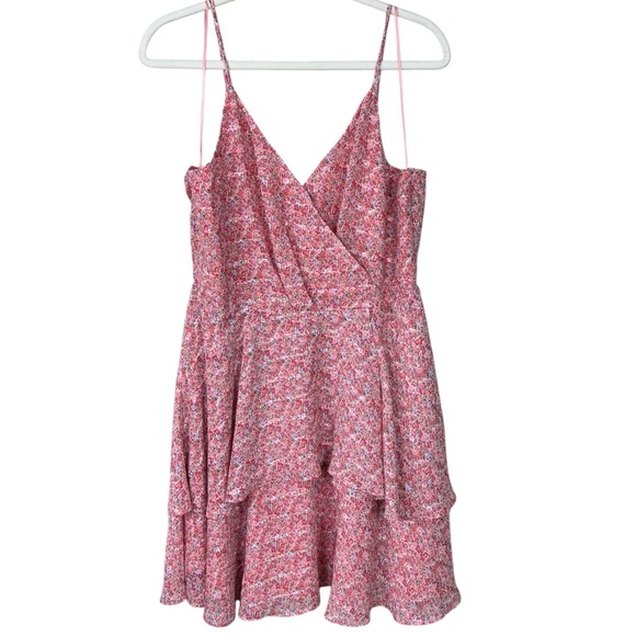 Skies Are Blue Pink Floral Ruffle Tiered Mini Dress Adjustable Spaghetti Straps - Picture 1 of 8